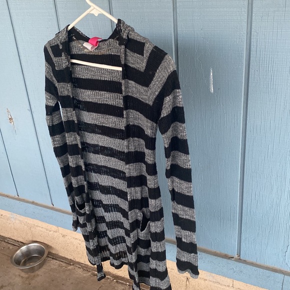 Divinas Black and Gray Striped Cardigan Hoodie - Picture 4 of 6